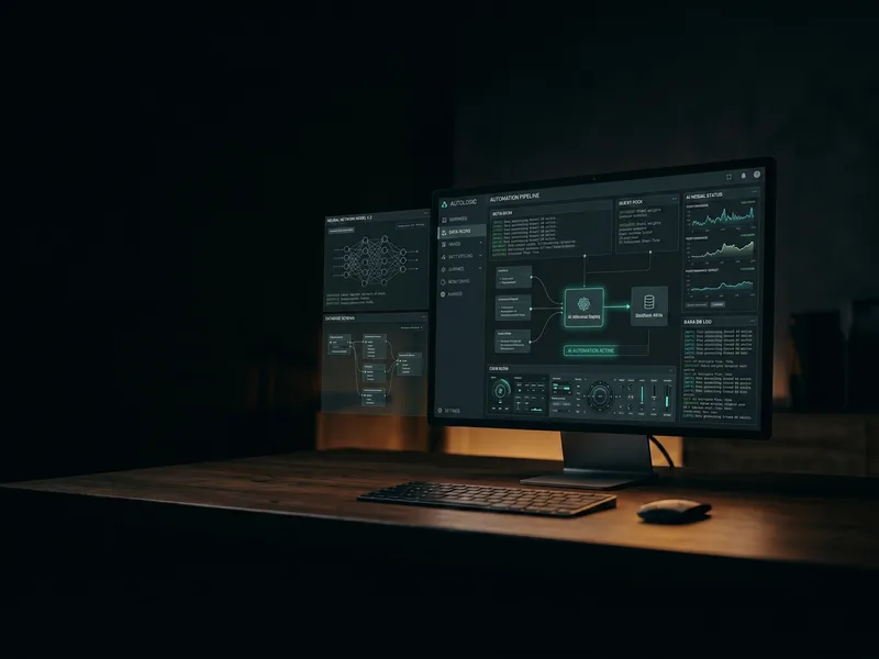 Monitor mit KI-Anwendung auf einem Schreibtisch
